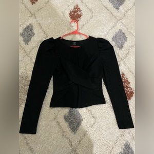 Black Glitter Wrap Long Sleeve Blouse